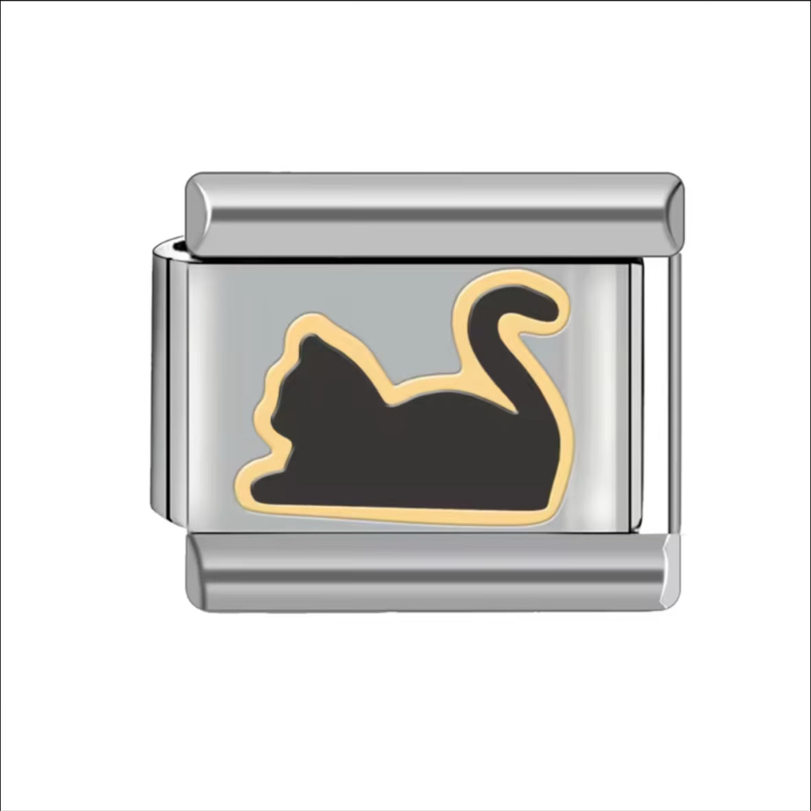 Sitting Black Cat Silver Charm