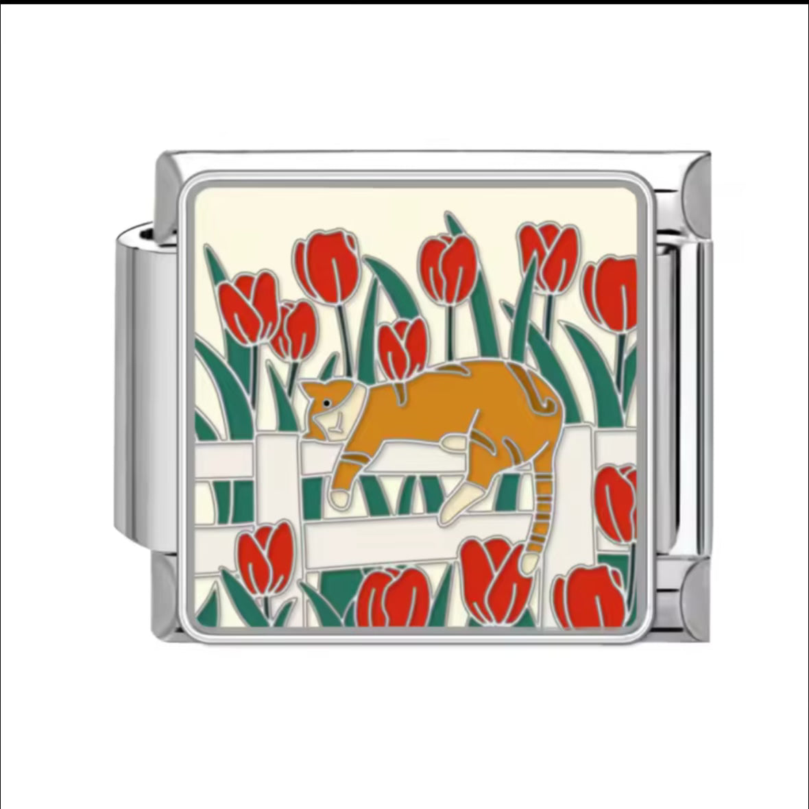 Roses Cat Silver Charm