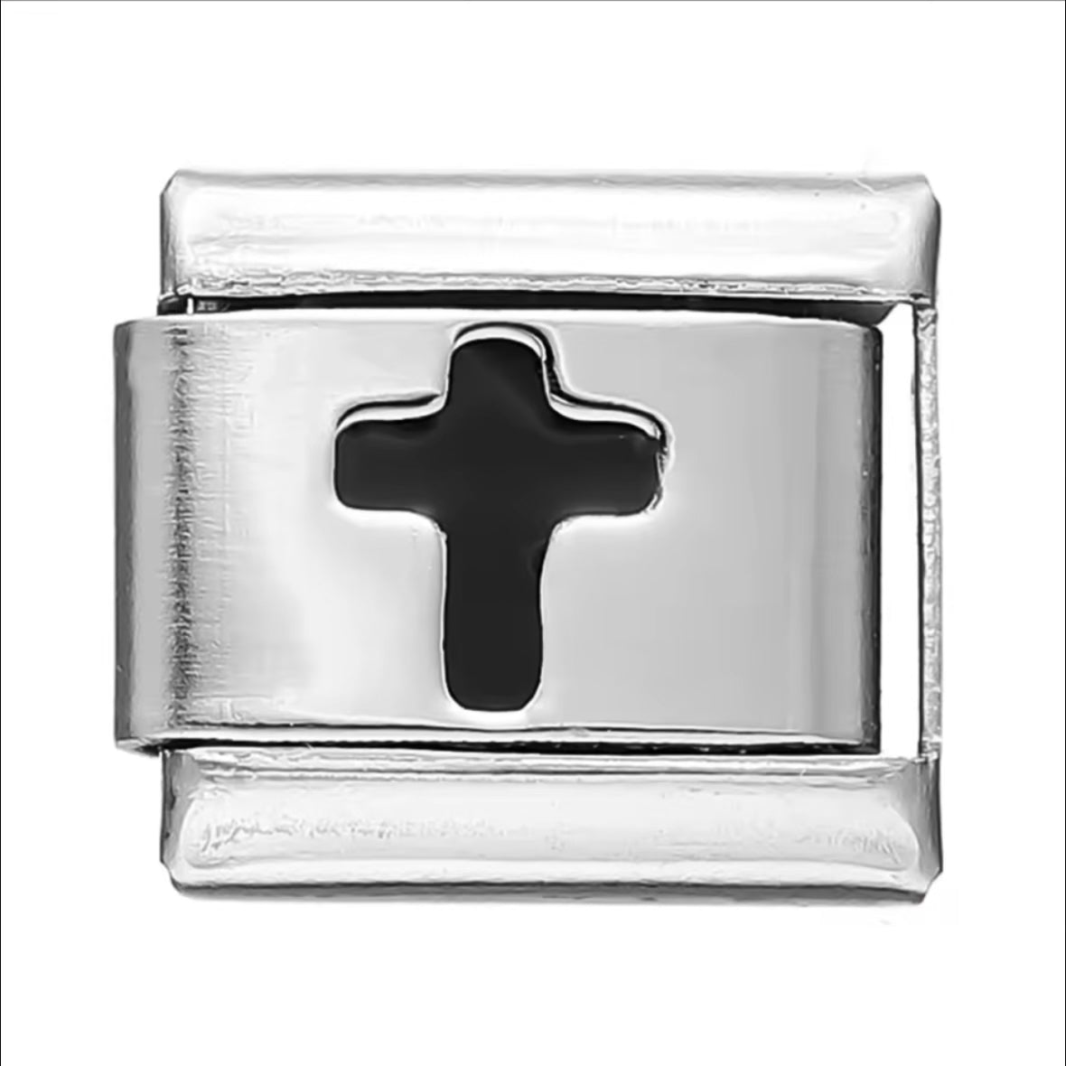 Black Cross Silver Charm