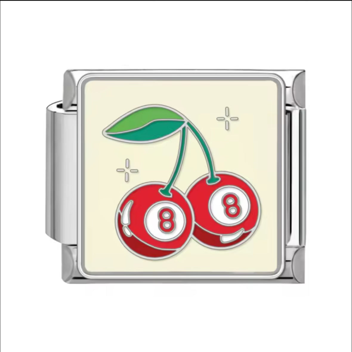 8-Ball Cherry Silver Charm